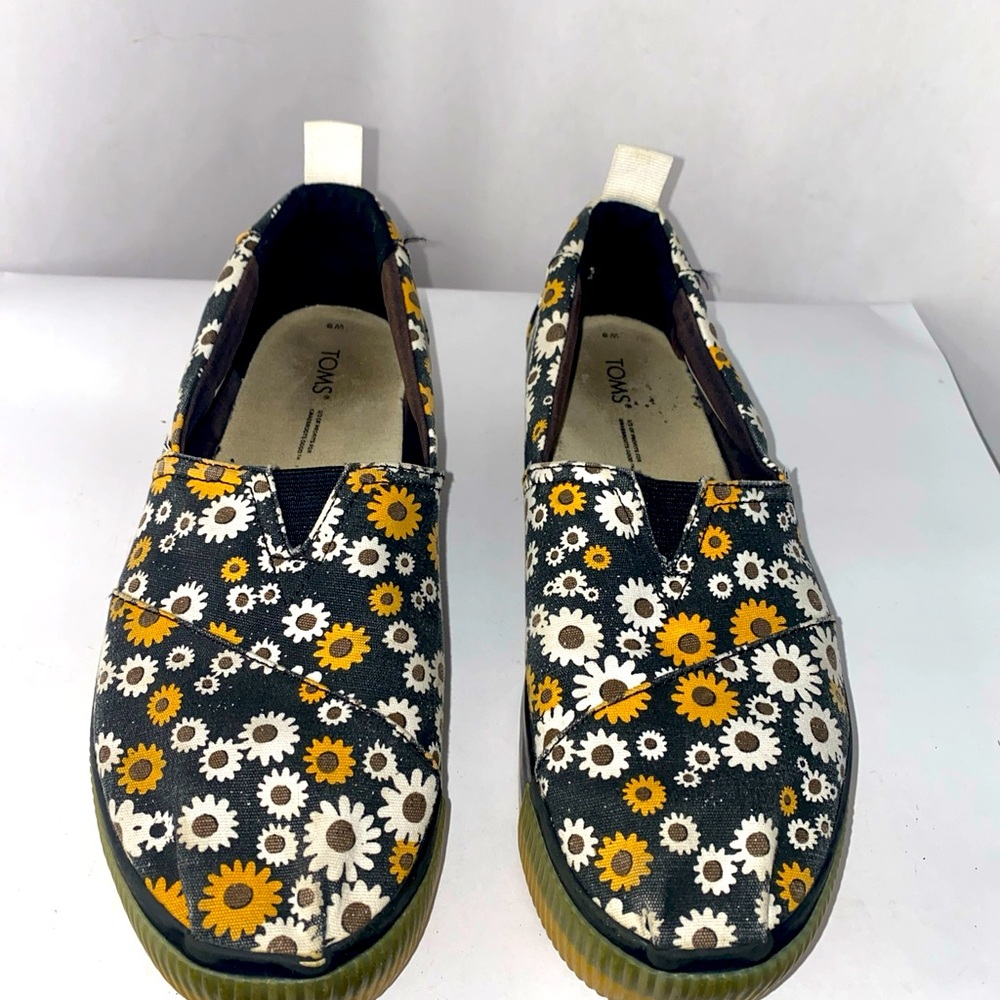 TOMS Stay Wild Alpargata Boardwalk Sun Daisy Flower Platform Shoes Size 9